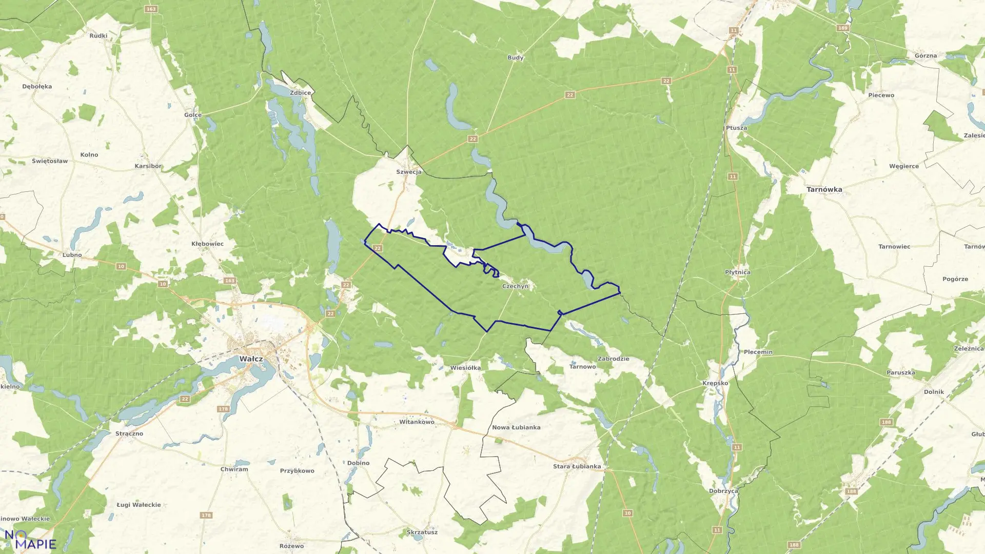 Mapa obrębu Czechyń w gminie Wałcz