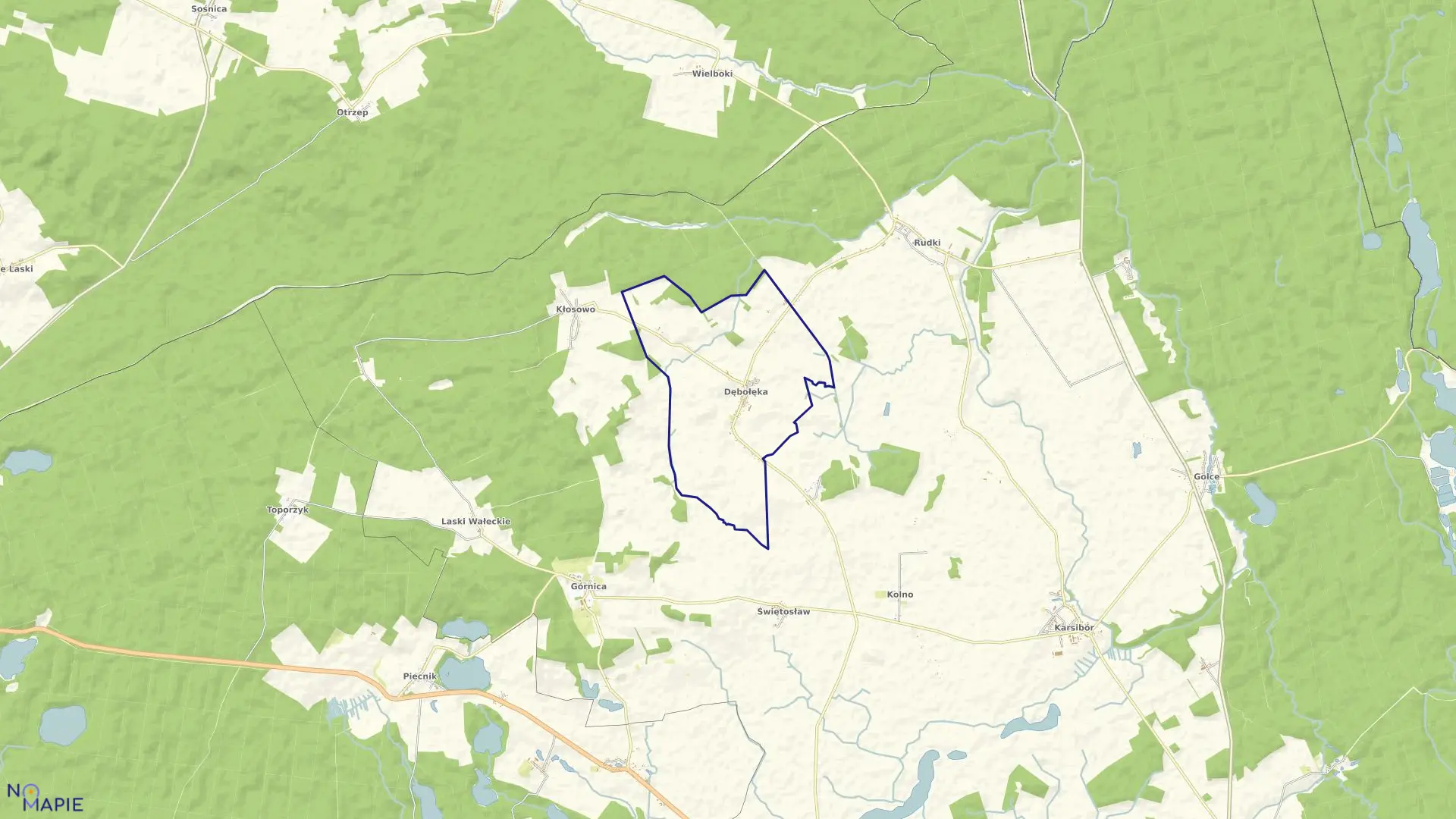 Mapa obrębu Dębołęka w gminie Wałcz