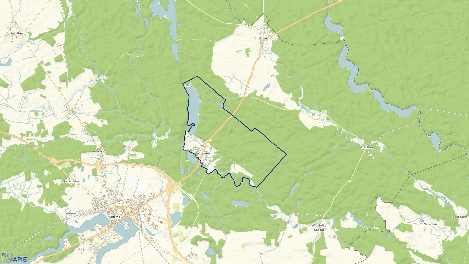 Mapa obrębu Ostrowiec w gminie Wałcz