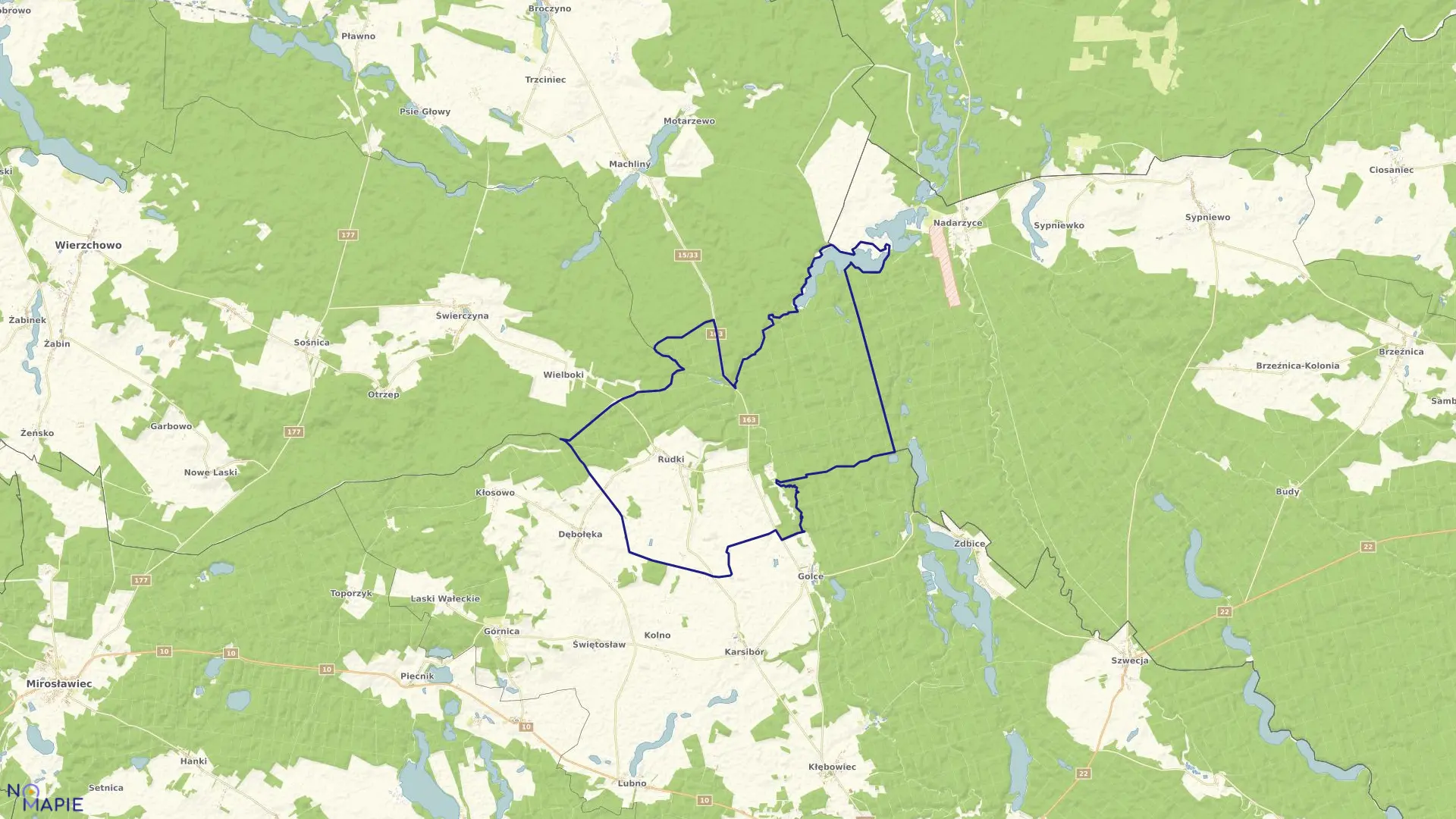 Mapa obrębu Rudki w gminie Wałcz
