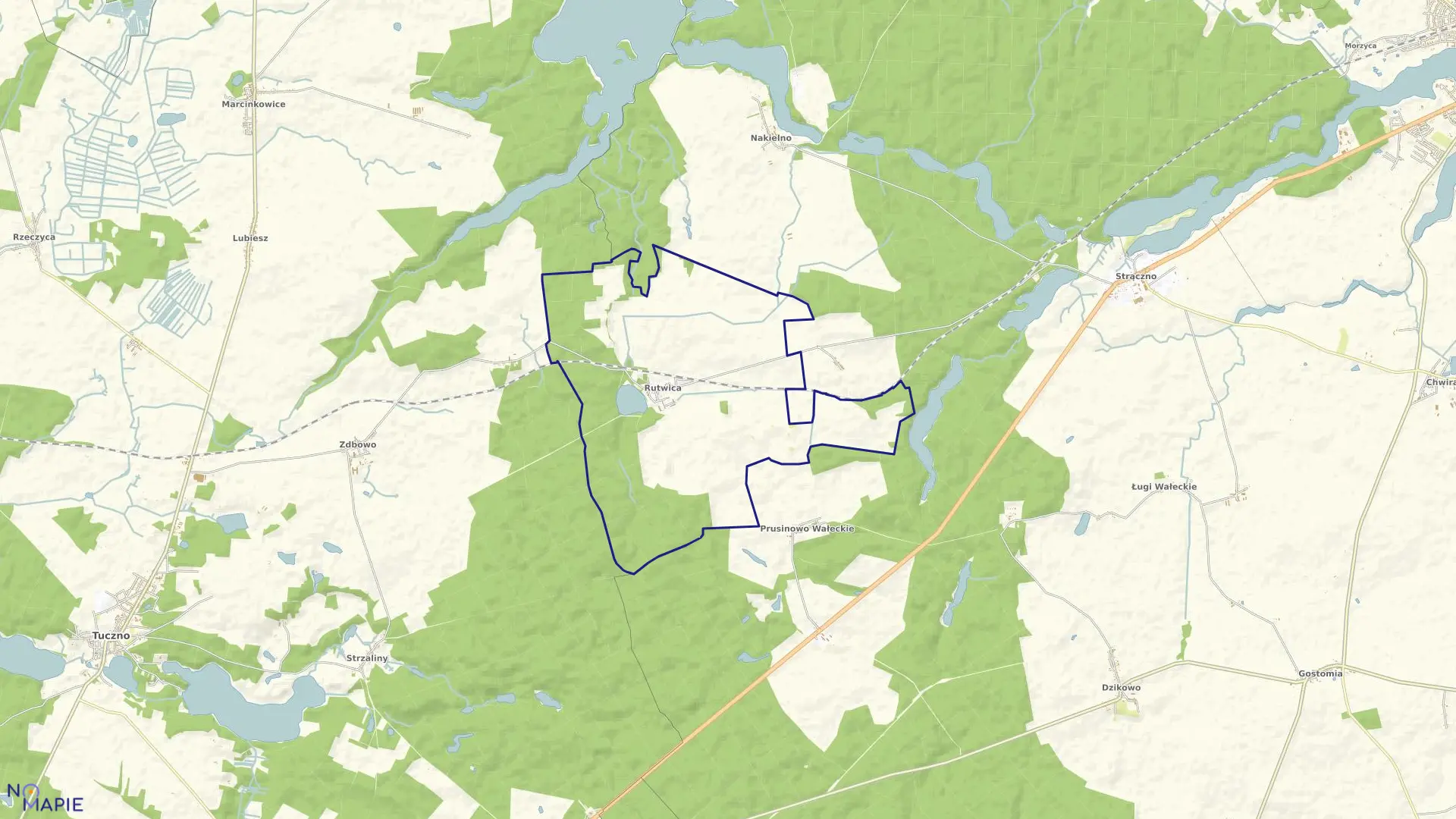 Mapa obrębu Rutwica w gminie Wałcz