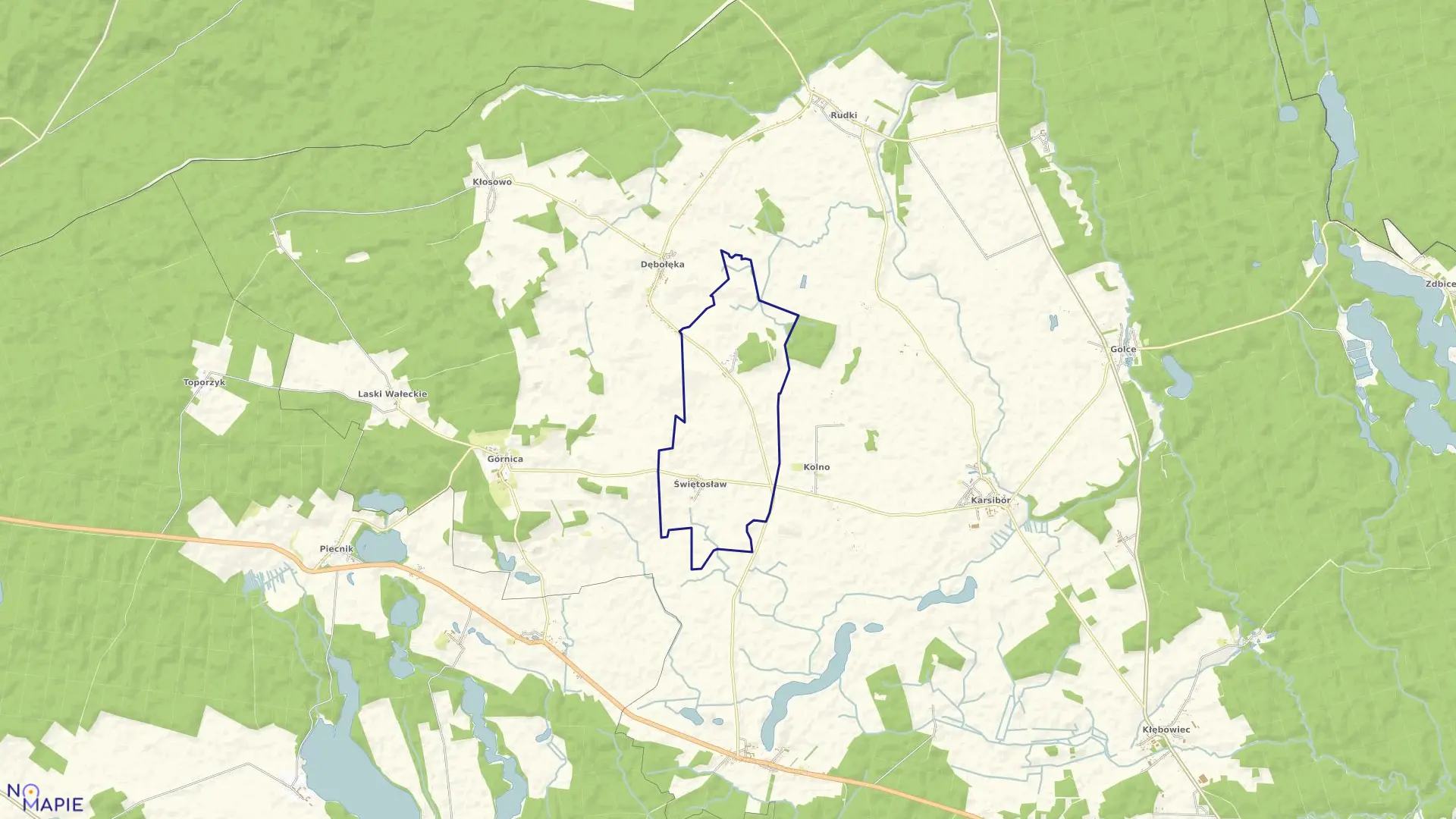 Mapa obrębu Świętosław w gminie Wałcz