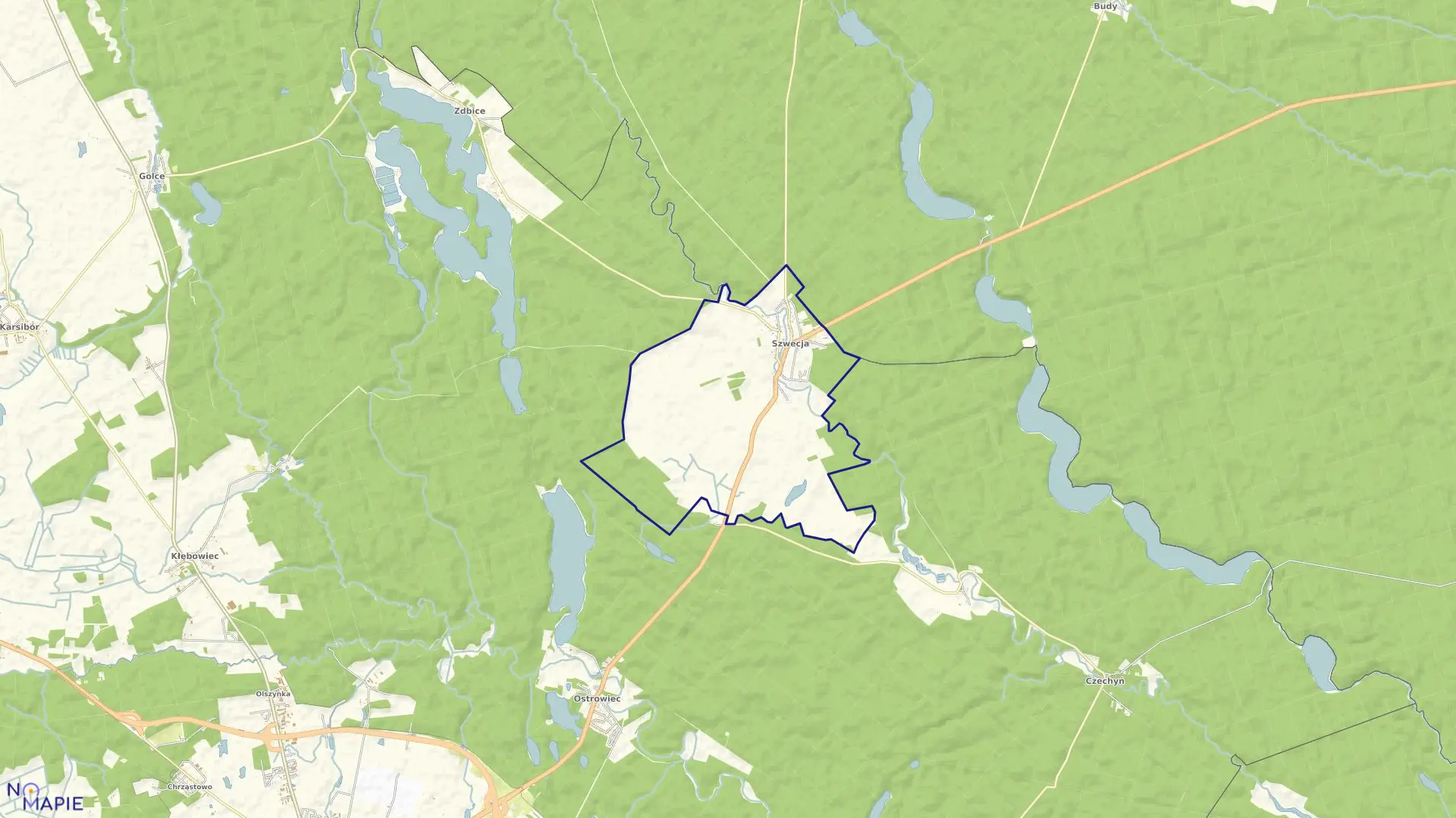 Mapa obrębu Szwecja w gminie Wałcz