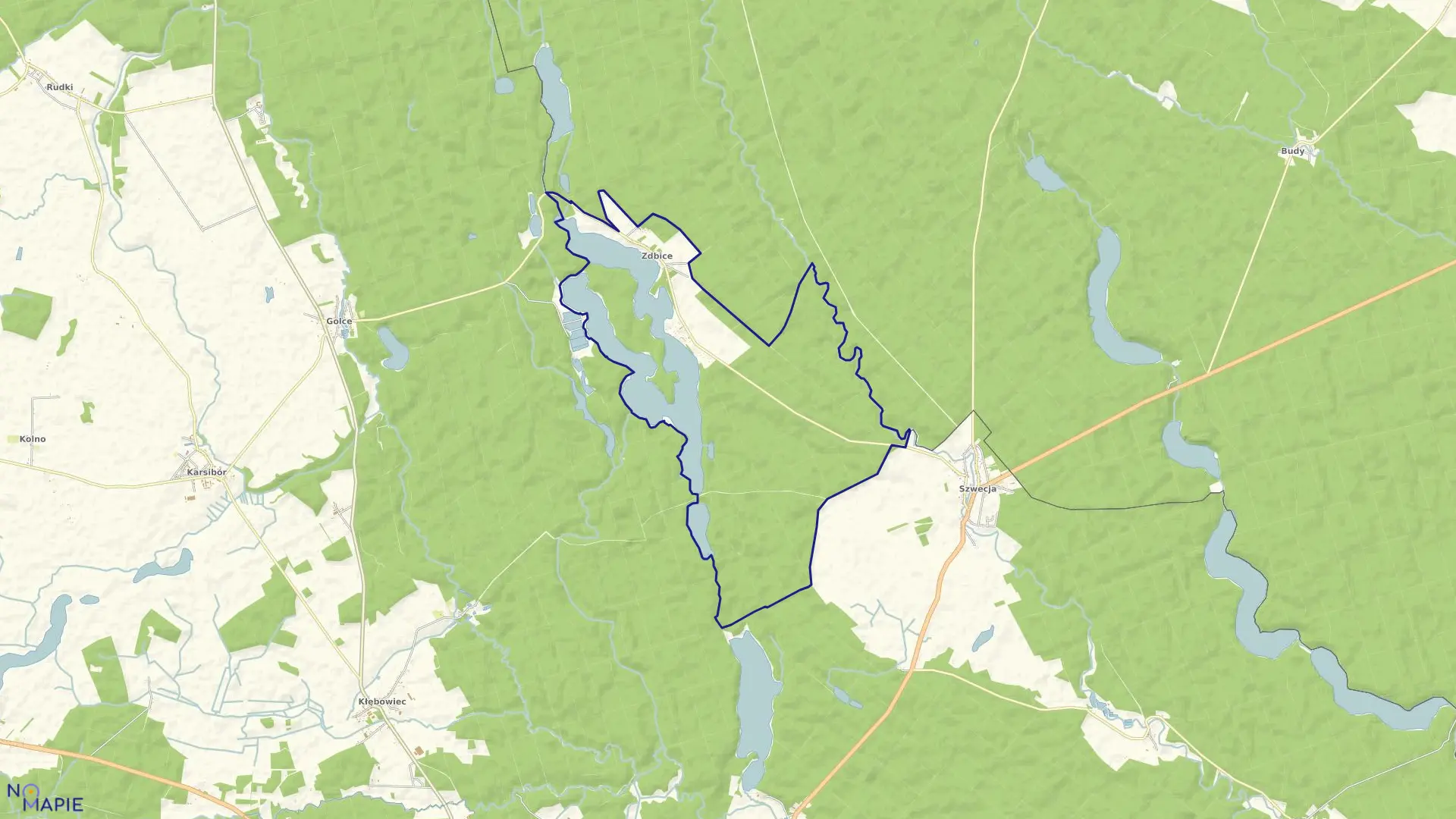 Mapa obrębu Zdbice w gminie Wałcz